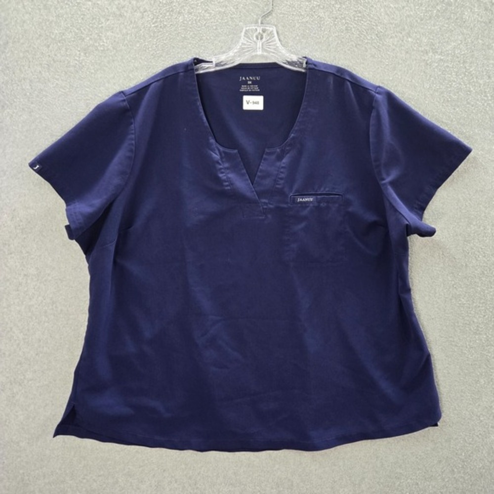 Jaanuu Women Scrub Top 3X Blue V Neck Short Sleeve Pocket